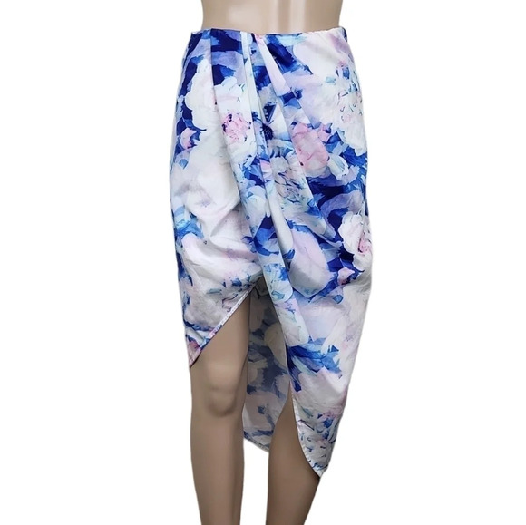 L'ATISTE Dresses & Skirts - L'ATISTE Floral Wrap Midi Skirt Blue White Pastel
